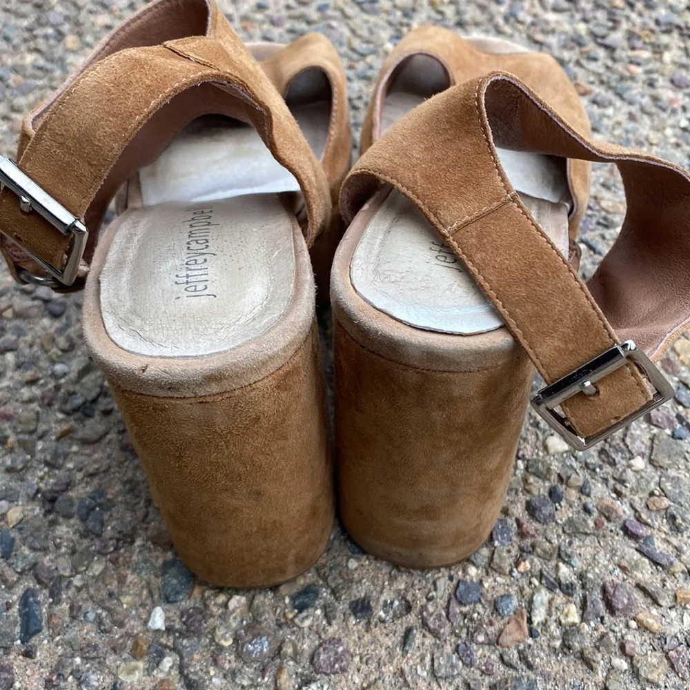 Jeffrey Campbell Chunky Heeled Shoes Tan Suede “Umeko” Buckle Detail 7.5 - Picture 7 of 9